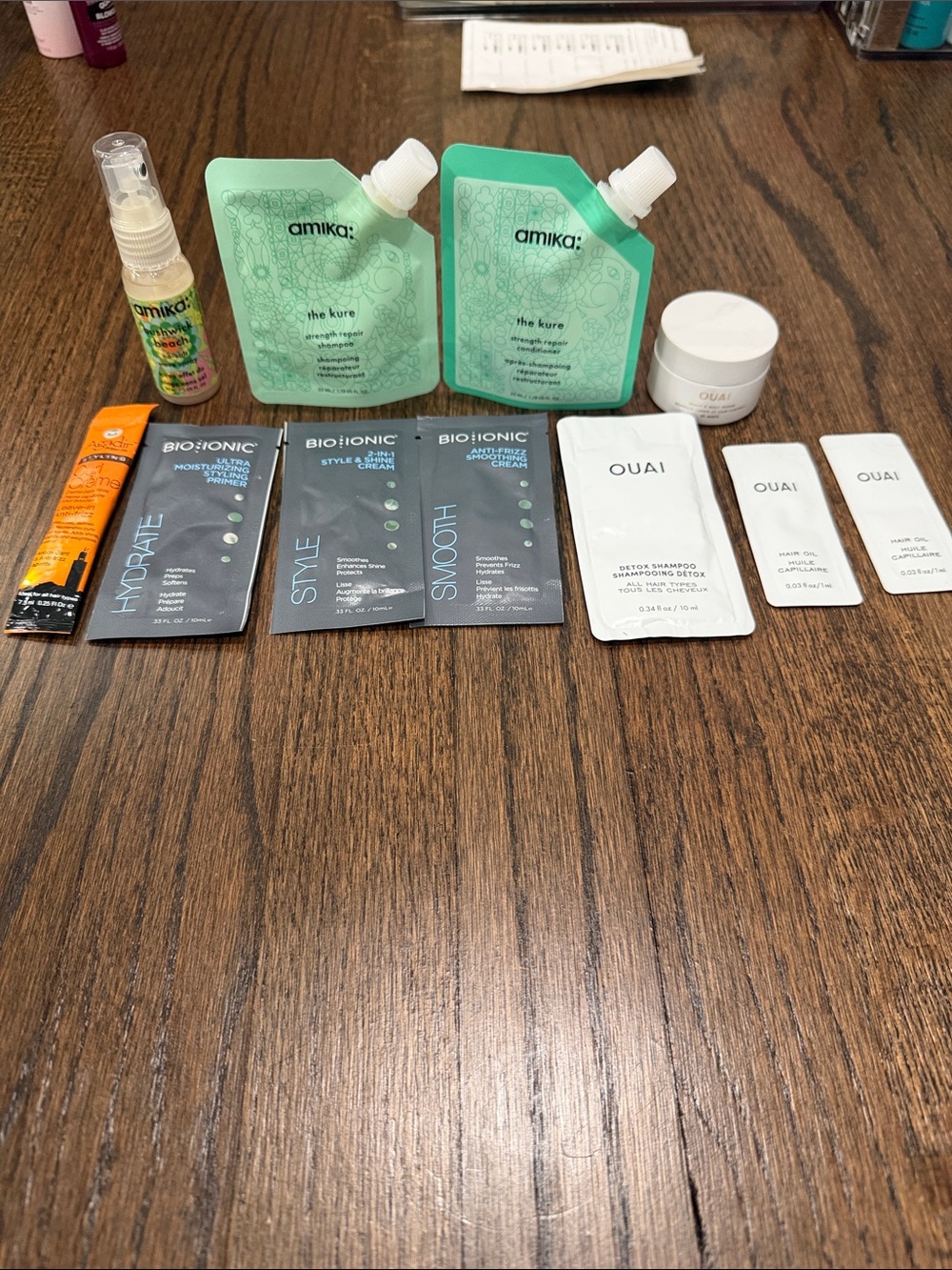 Hair treatment-Amika Strength Repair Shampoo/Conditioner, beach wave spray, Ouai